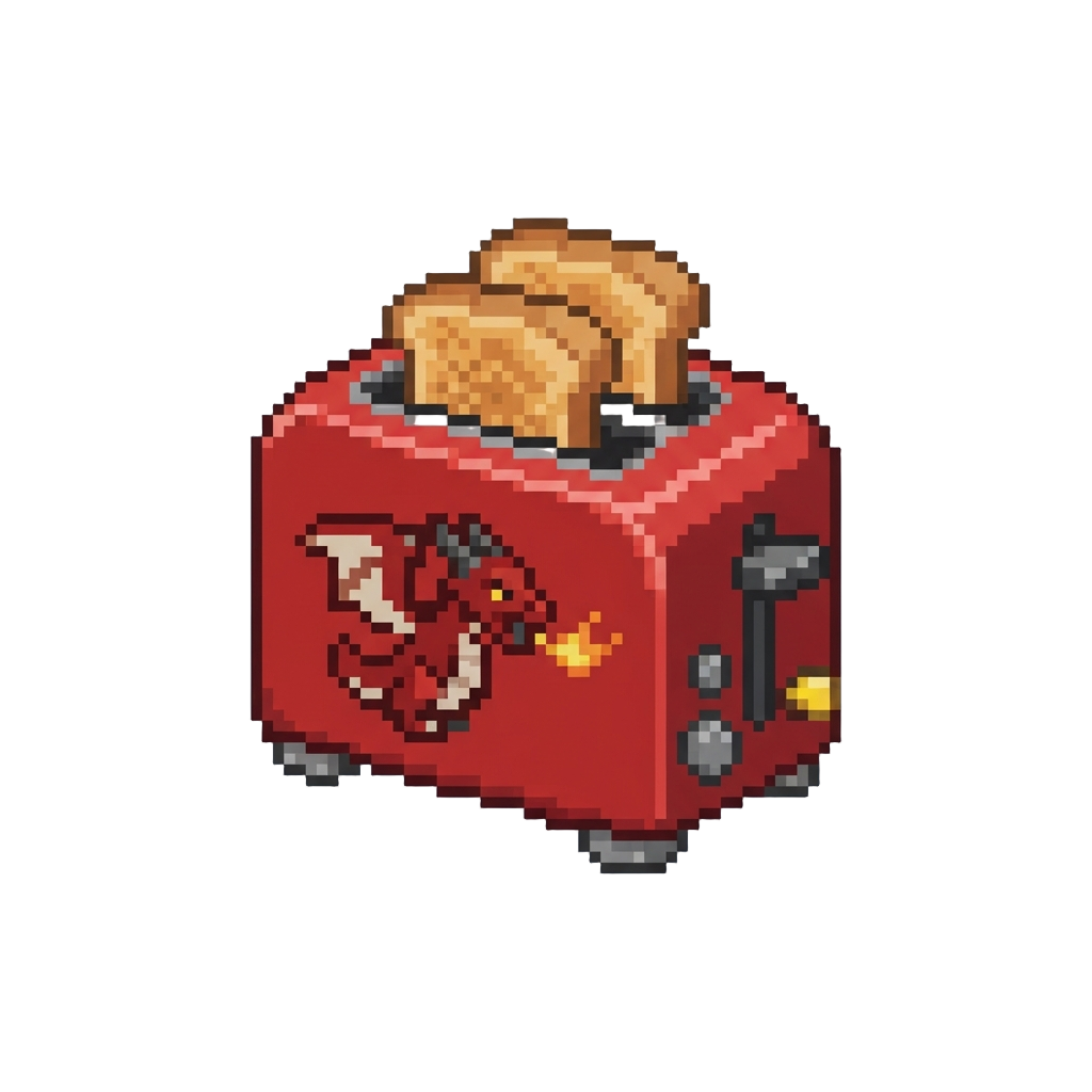 A Tiny Dragon-patterned Toaster Popping Toast