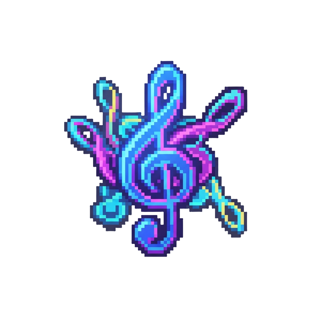 A Burst of Glowing Neon Musical Treble Clefs