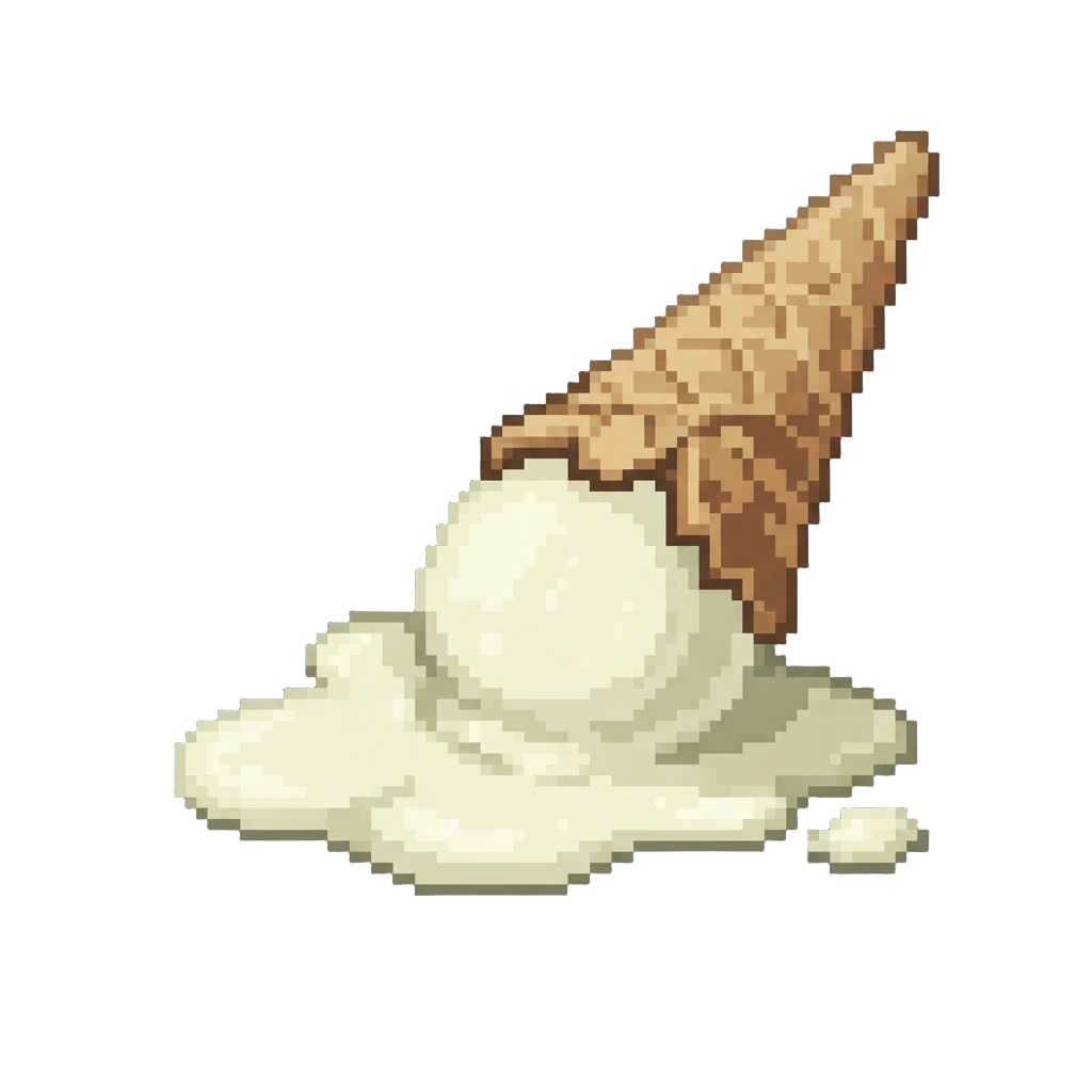 A Melted Ice Cream Cone Spilled Upside Down