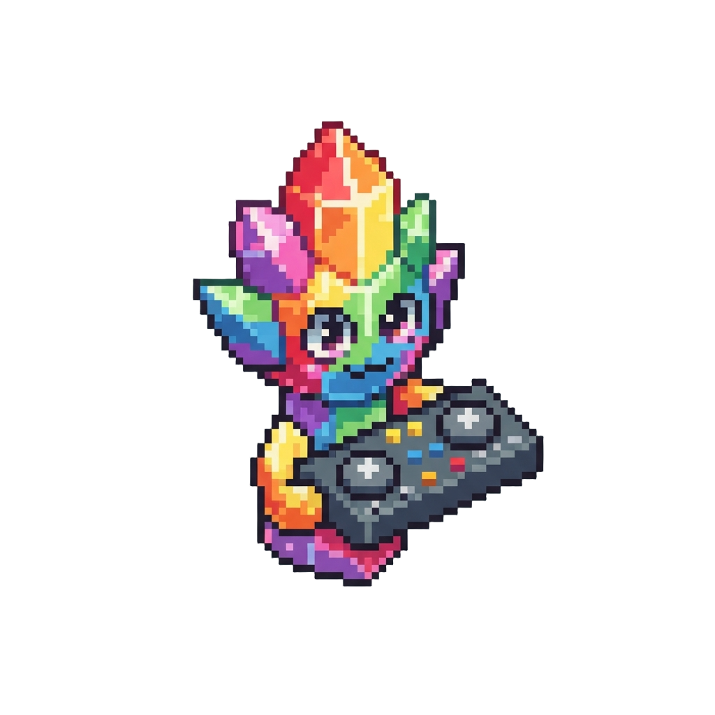 A Shimmering Rainbow-crystal Sprunki Holding a Mini Dj Deck