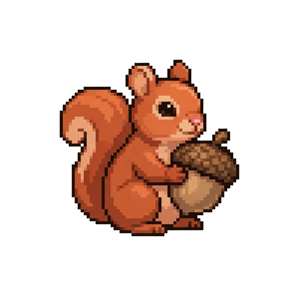 A Sweet Mini Red Squirrel with a Giant Acorn