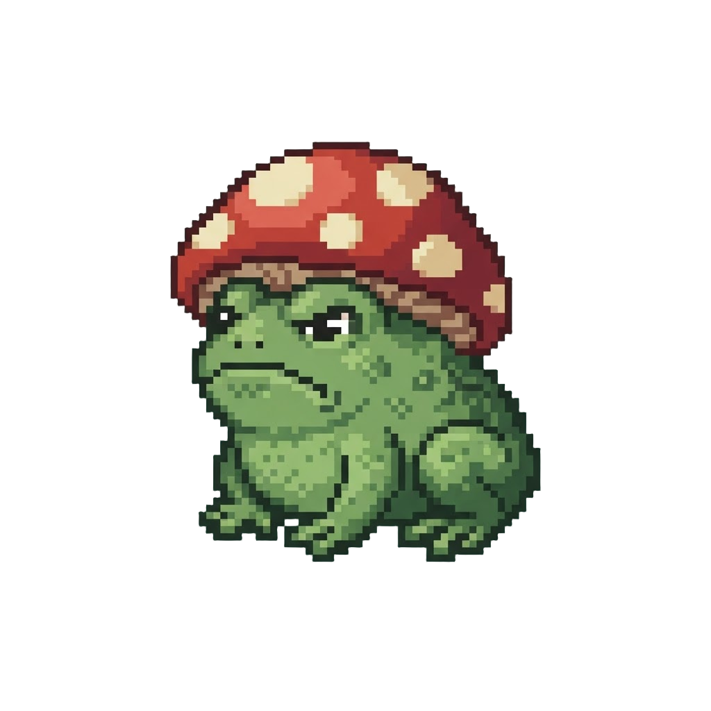 A Grumpy Tiny Toad Wearing a Mushroom Cap