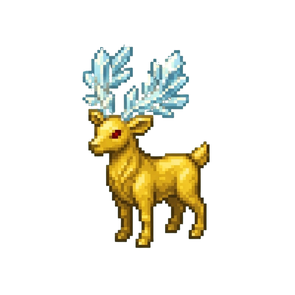A Glowing Golden Stag with Crystal Antlers