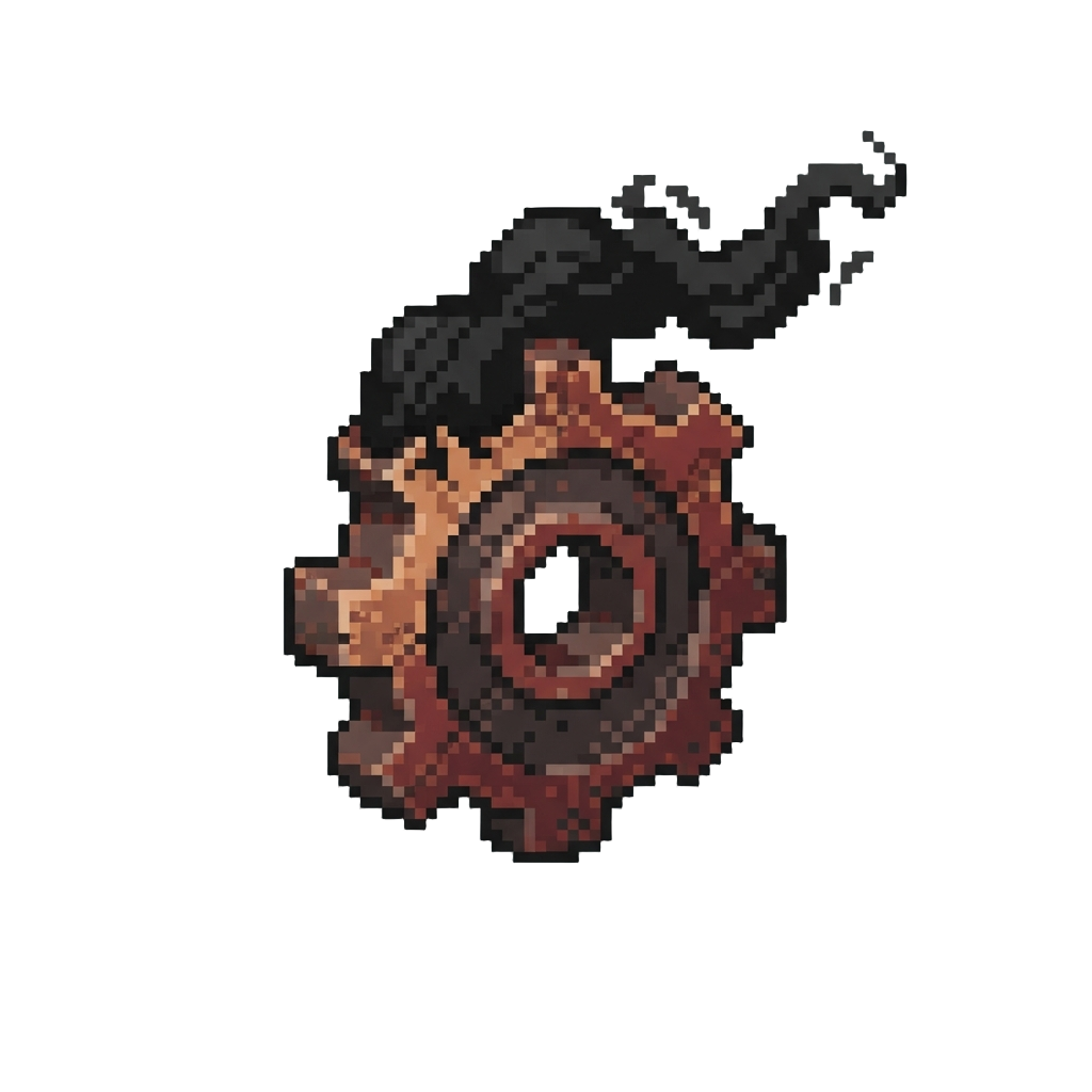 A Rusted Jagged Gear Spouting Black Smoke