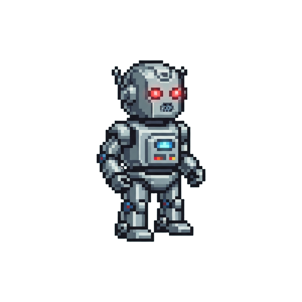 A Glowing Chrome Toy Robot with Functional Led Eyes