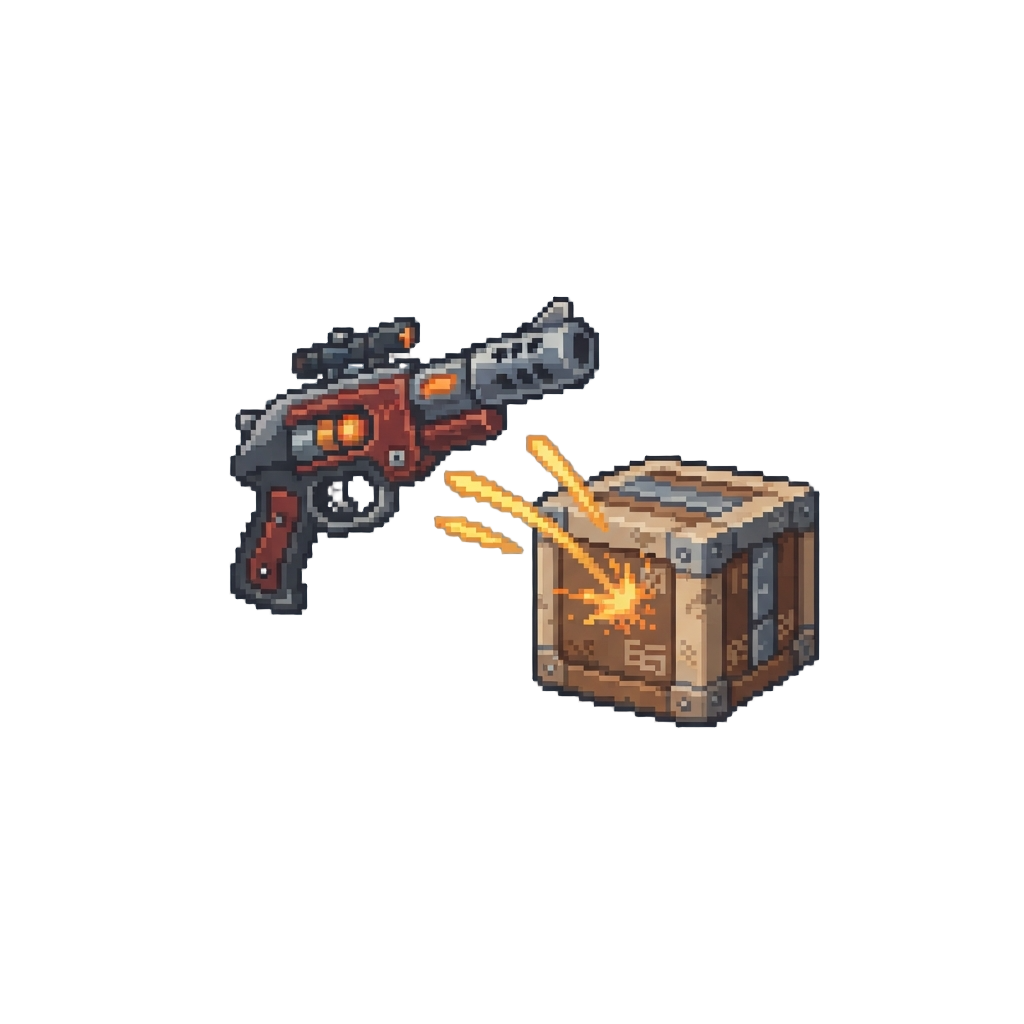 A Mid-air Blaster Freeze Redirecting Laser Bolts Into a Nearby Cargo Crate