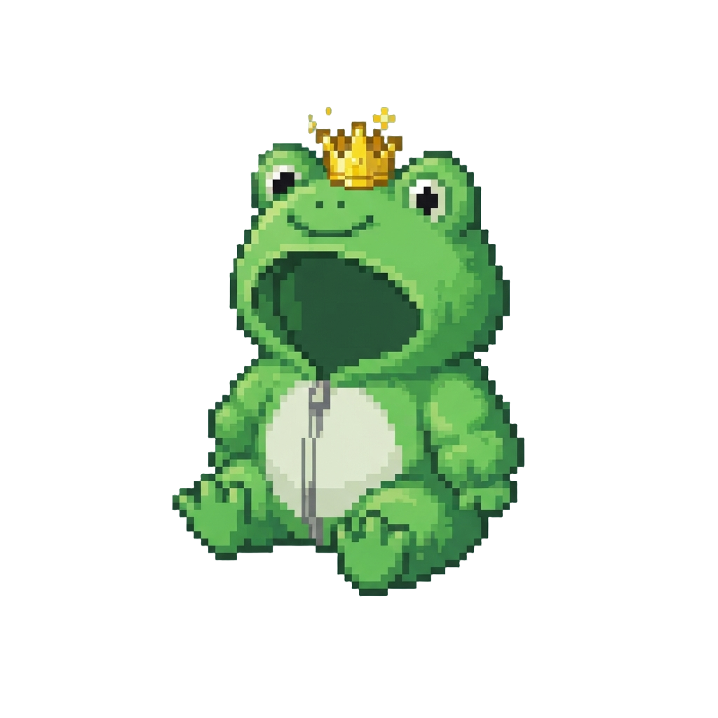 A Fluffy Oversized Frog Onesie with a Tiny Golden Foil Crown