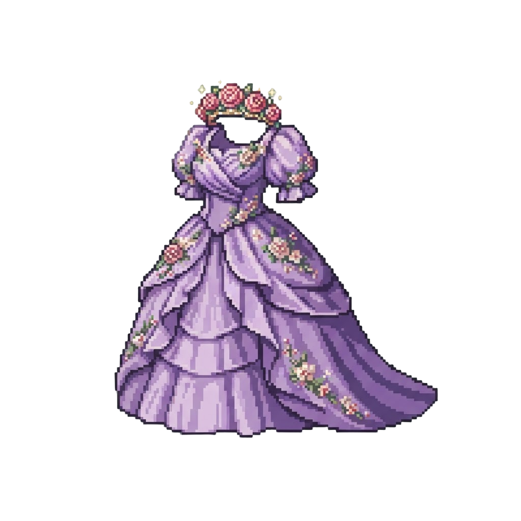 A Lilac Floral Ballgown with a Tiara of Blooming Roses