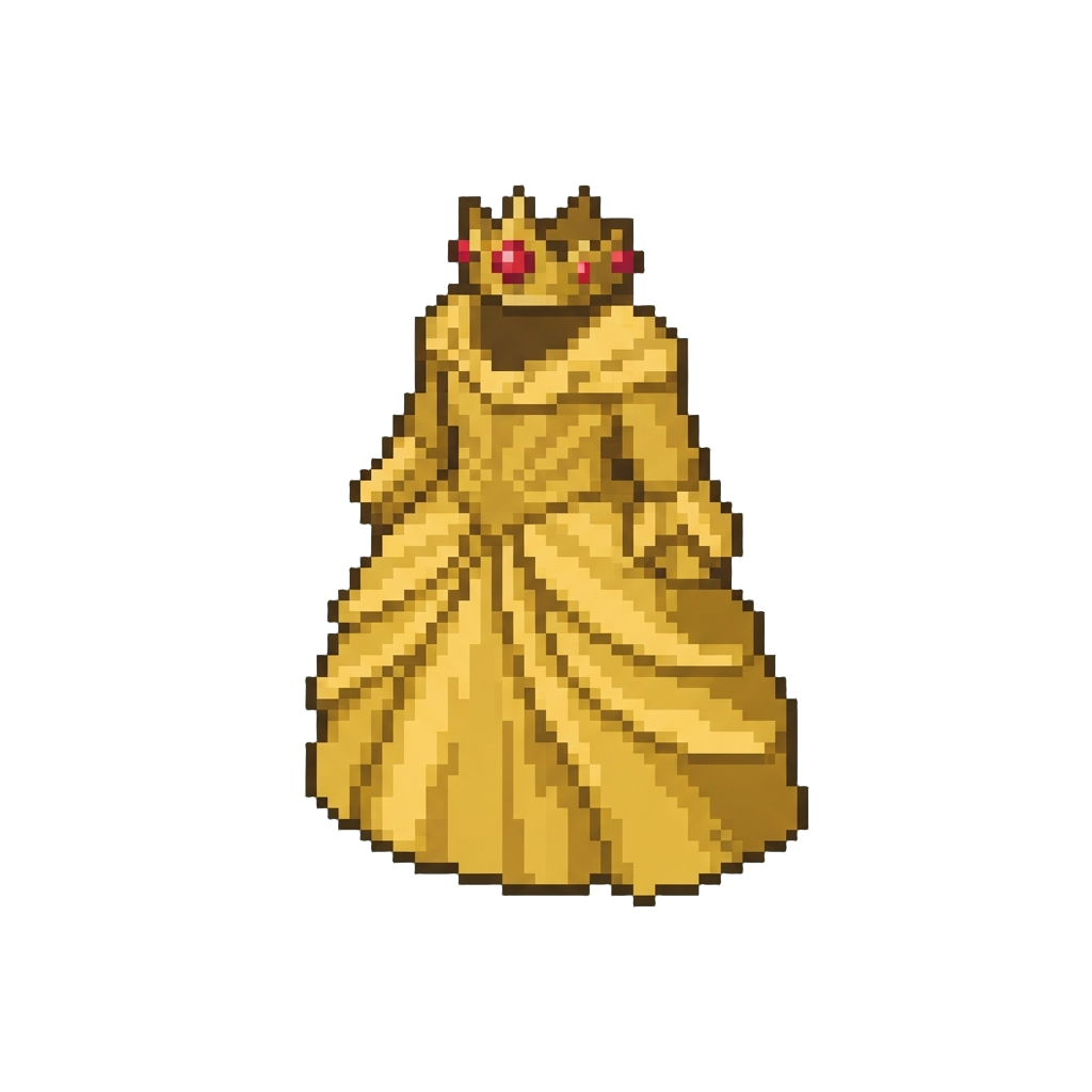 A Golden Sunburst Regal Gown with a Ruby Crown