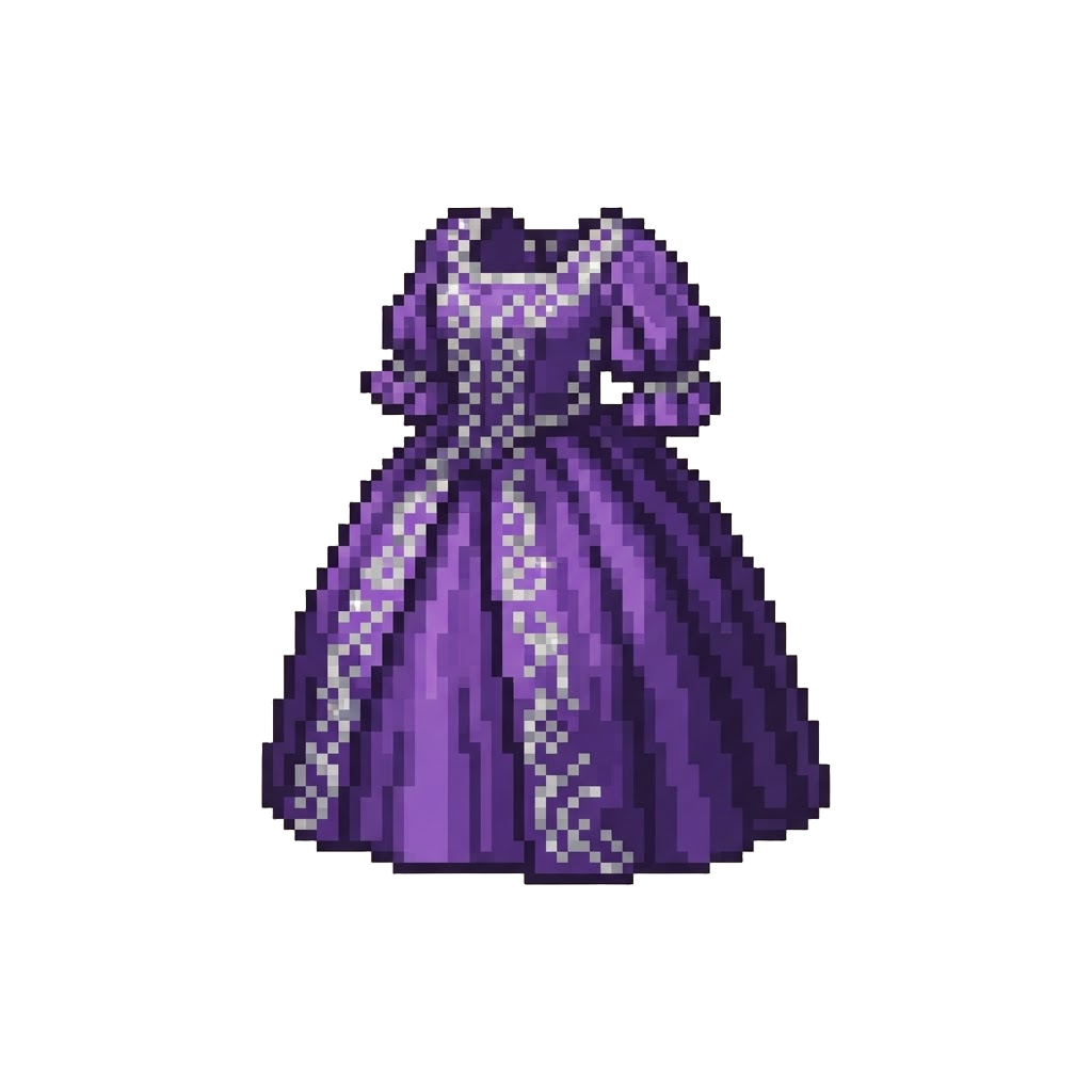 A Royal Violet Gown Embroidered with Silver Thread