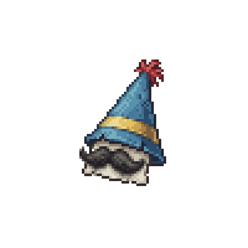 A Tiny Crooked Party Hat and a Mustache Drawn in Soot