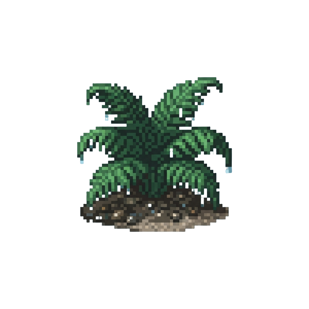 A Soggy Fern Bush by the Shore
