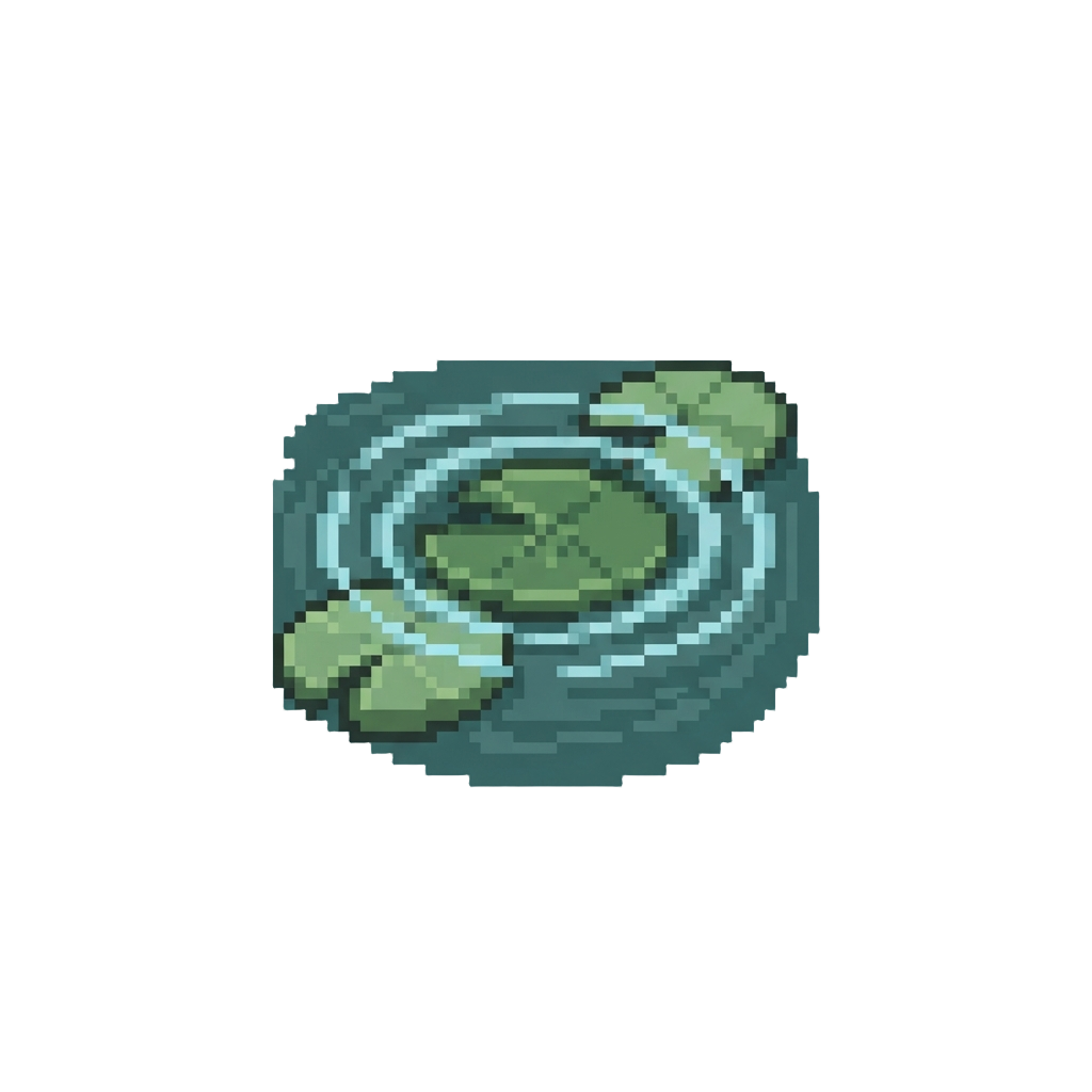 A Ring of Ripples Disturbing Sleeping Lily Pads