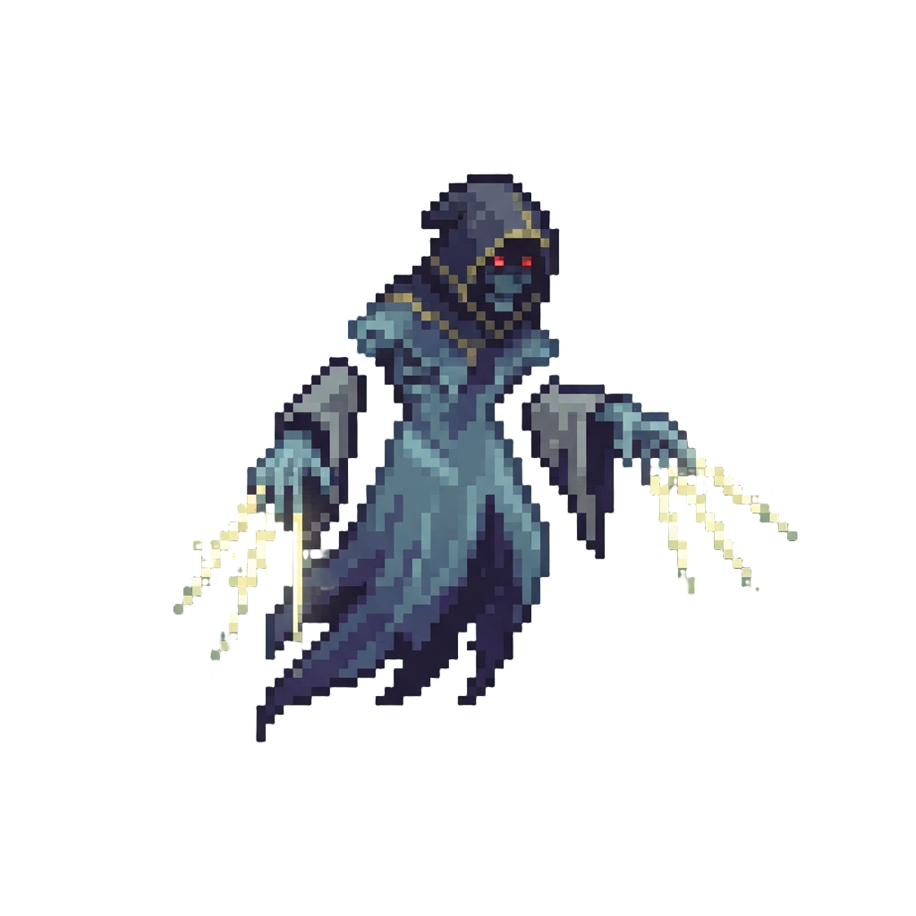 A Ghostly Floating Puppet Master with Glowing Needle Fingers