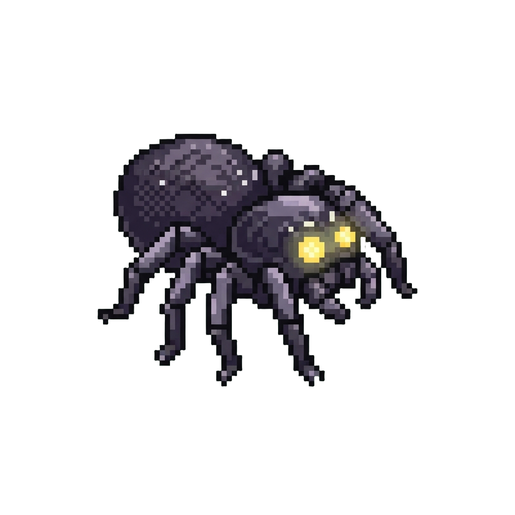 A Giant Spider with Glowing Button Eyes