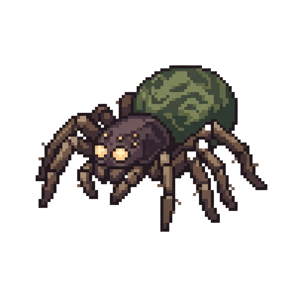 A Gigantic Spider with Glowing Button Eyes