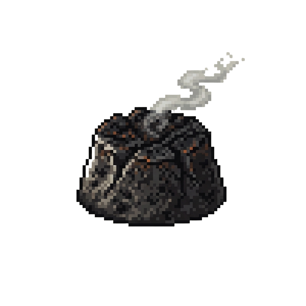 A Charred Black Smoking Cake Crater