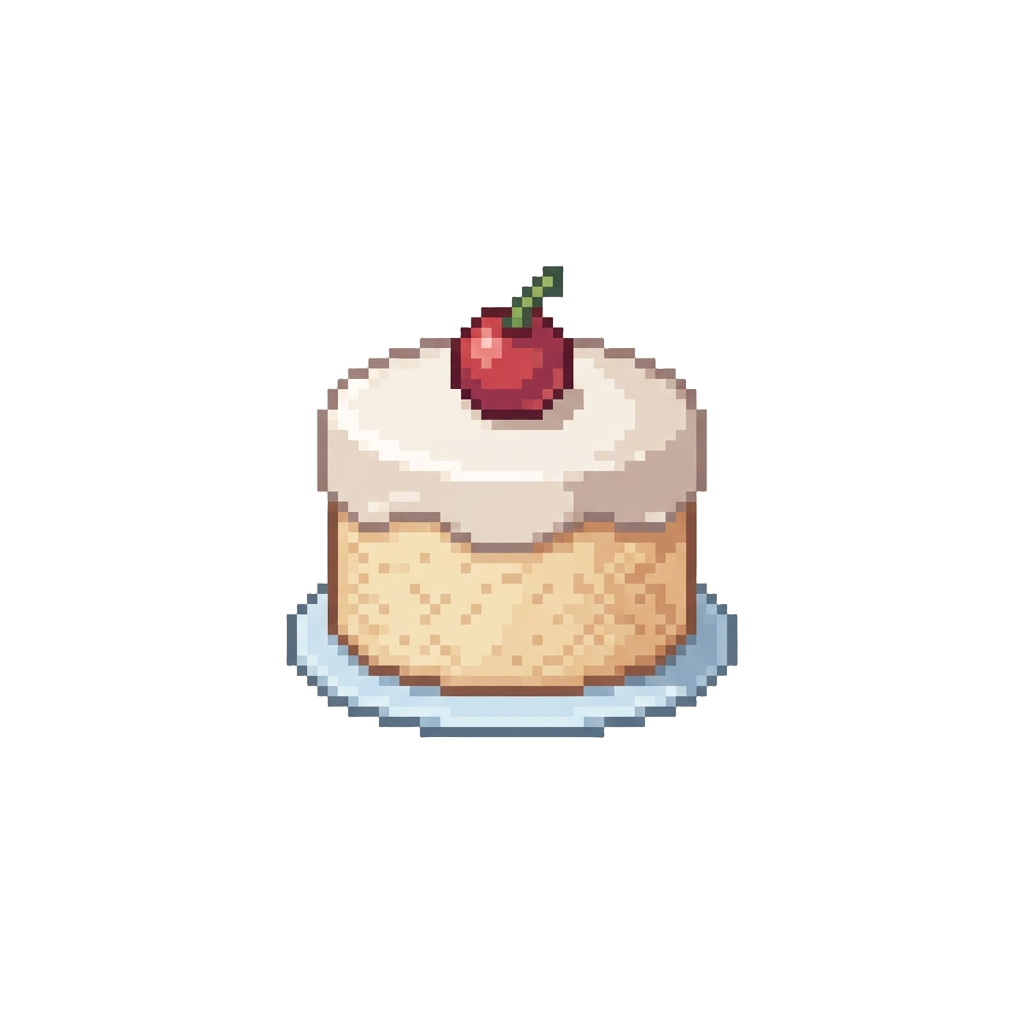 A Cute Single-tier Vanilla Cake with Cherry on Top