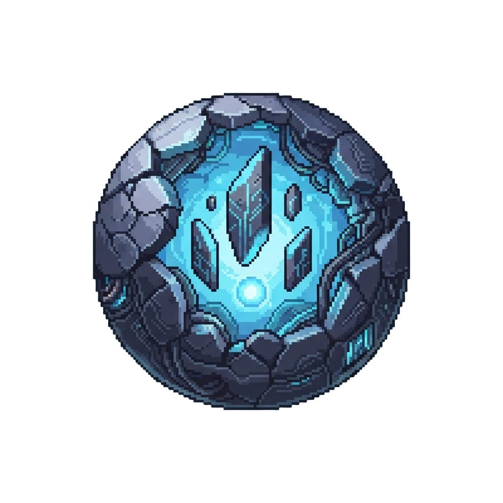 A Hollow Cybernetic Moon Core with Giant Levitating Monoliths