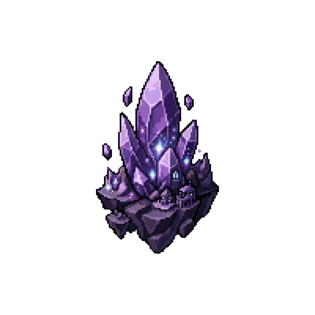 A Giant Purple Crystal Spire World Floating in Zero Gravity