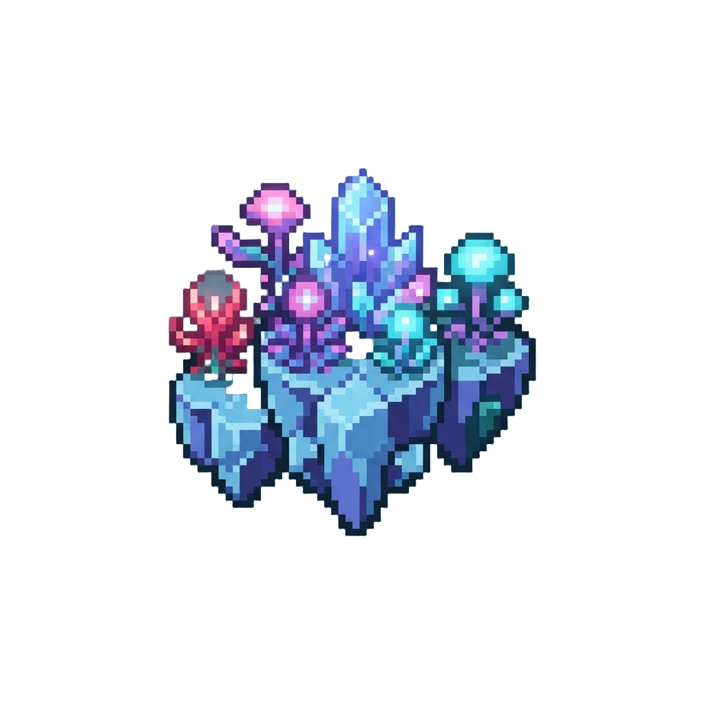 A Glowing Bioluminescent Flora Paradise with Floating Crystal Islands