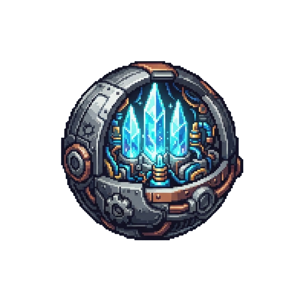 A Mechanized Artificial Moon Core Filled with Towering Energy Spires