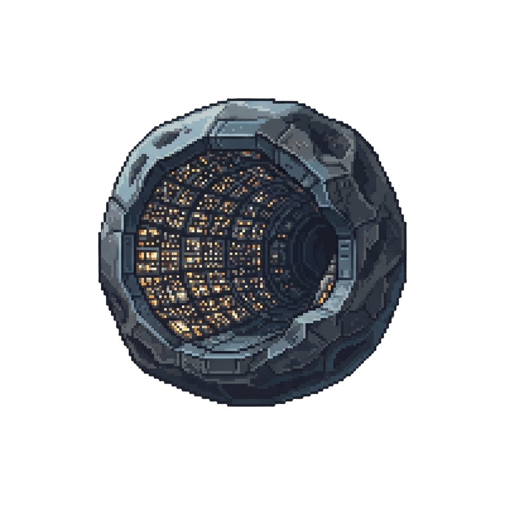 A Cavernous Metal Moon Interior Lined with Thousands of Glowing Docking Bays