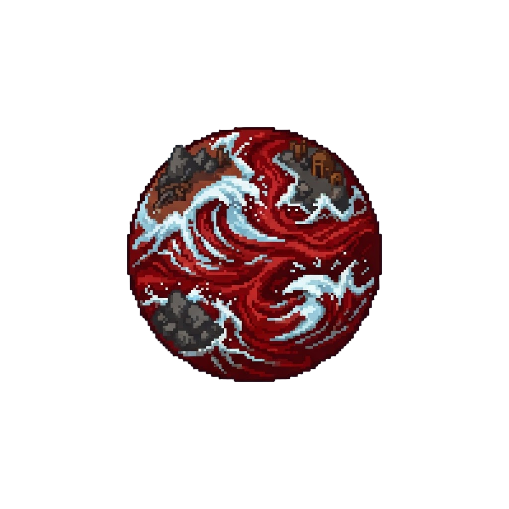A Crimson Sea World Tossed by Violent Ocean Surges