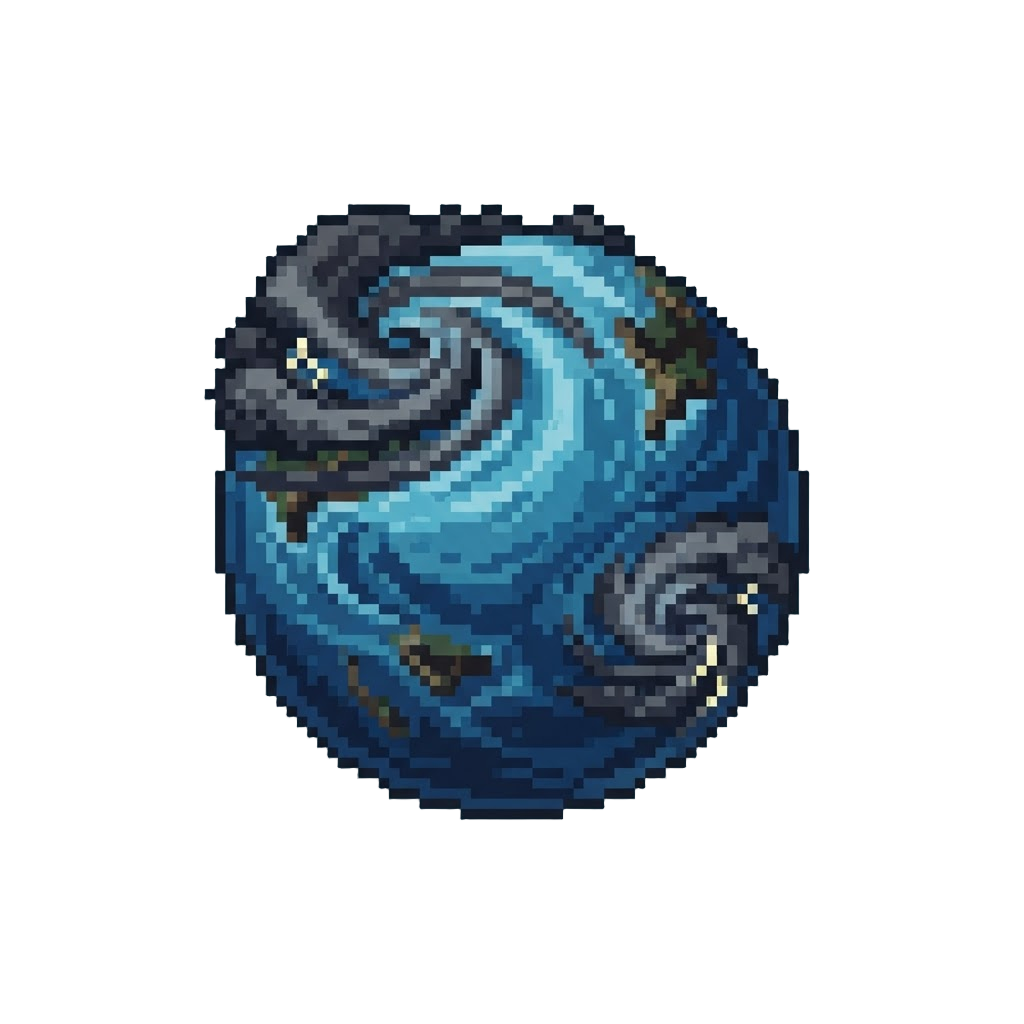 A Tempest Ocean Planet Battered by Dark Hurricane Spouts