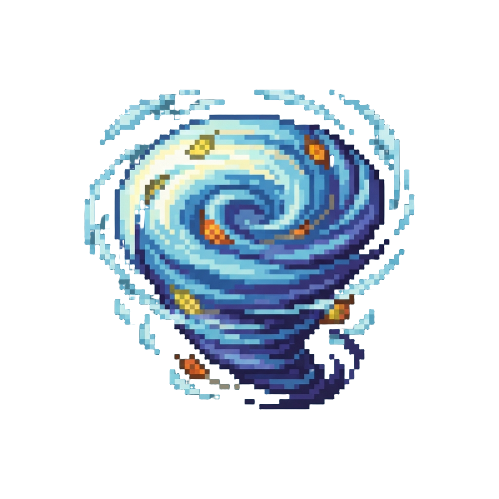 A Swirling Vortex Absorbing Nearby Leaves and Wind