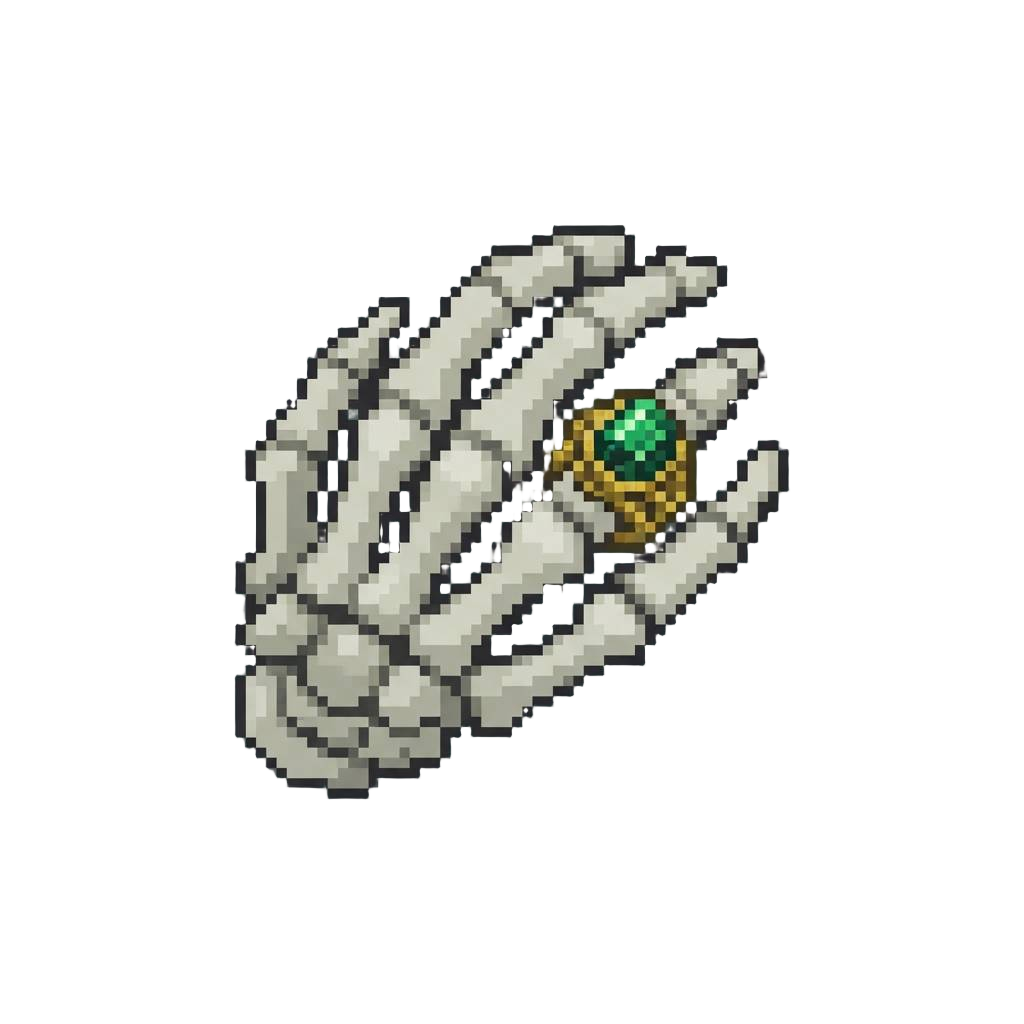 A Skeletal Bone Hand Wearing an Antique Emerald Signet Ring