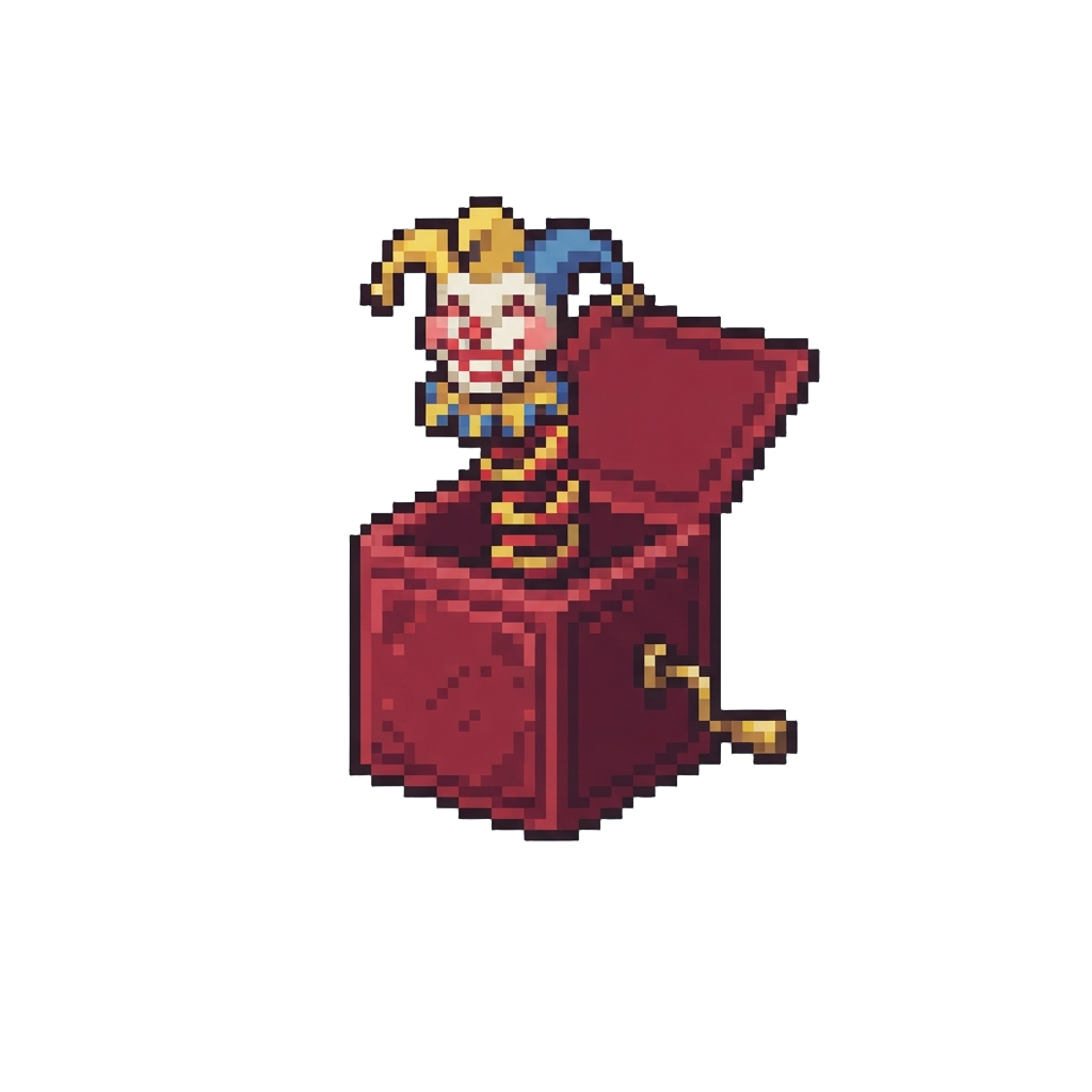 A Velvet Wind-up Jack-in-the-box with an Elongated Grinning Clown Head