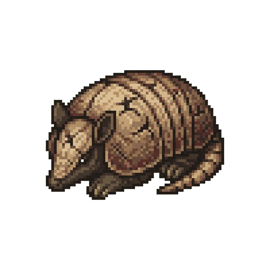 A Comically Flattened Armored Armadillo with a Cracked Painted Shell