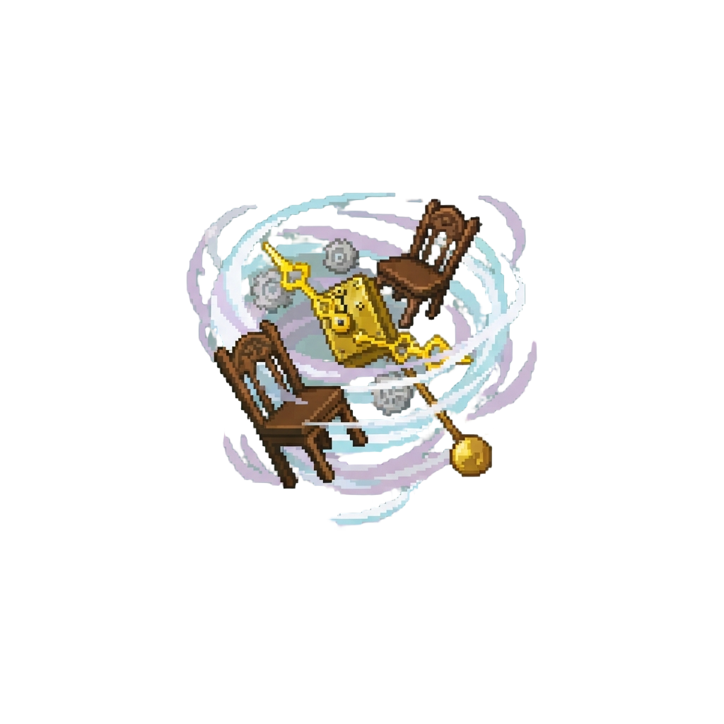 A Chaotic Telekinetic Gale Lifting Gothic Chairs and Spinning Grandfather Clock Hands