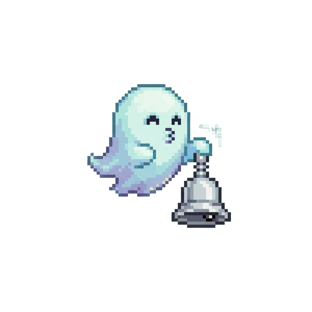 A Mischievous Little Floating Ghost Rattling a Tiny Silver Dinner Bell