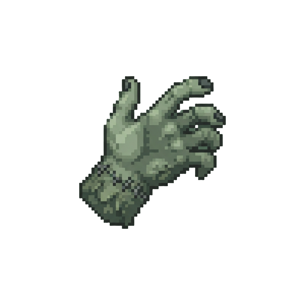 A Claymation Zombie Hand with Stitched Wrist Seams