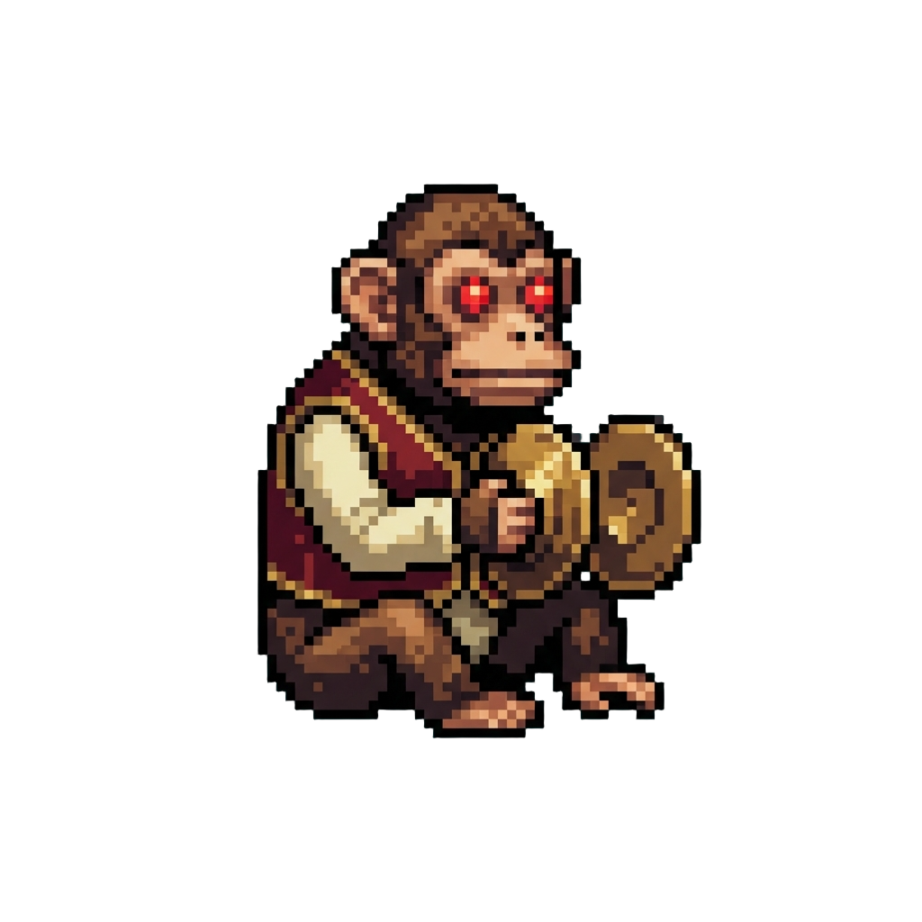 A Victorian Cymbal-banging Monkey with Glowing Red Bulb Eyes