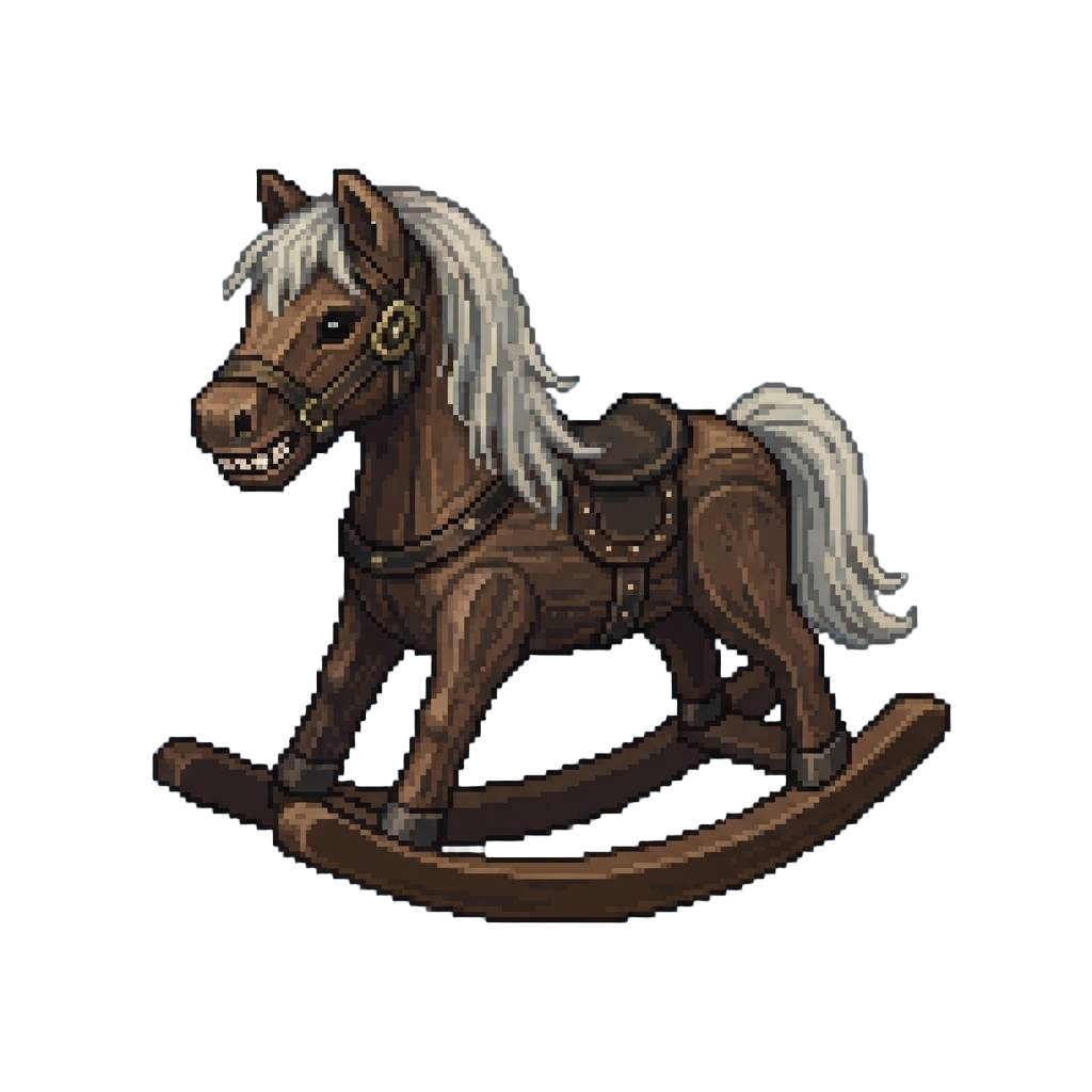 A Miniature Antique Rocking Horse with Real Horsehair and Cracked Painted Teeth