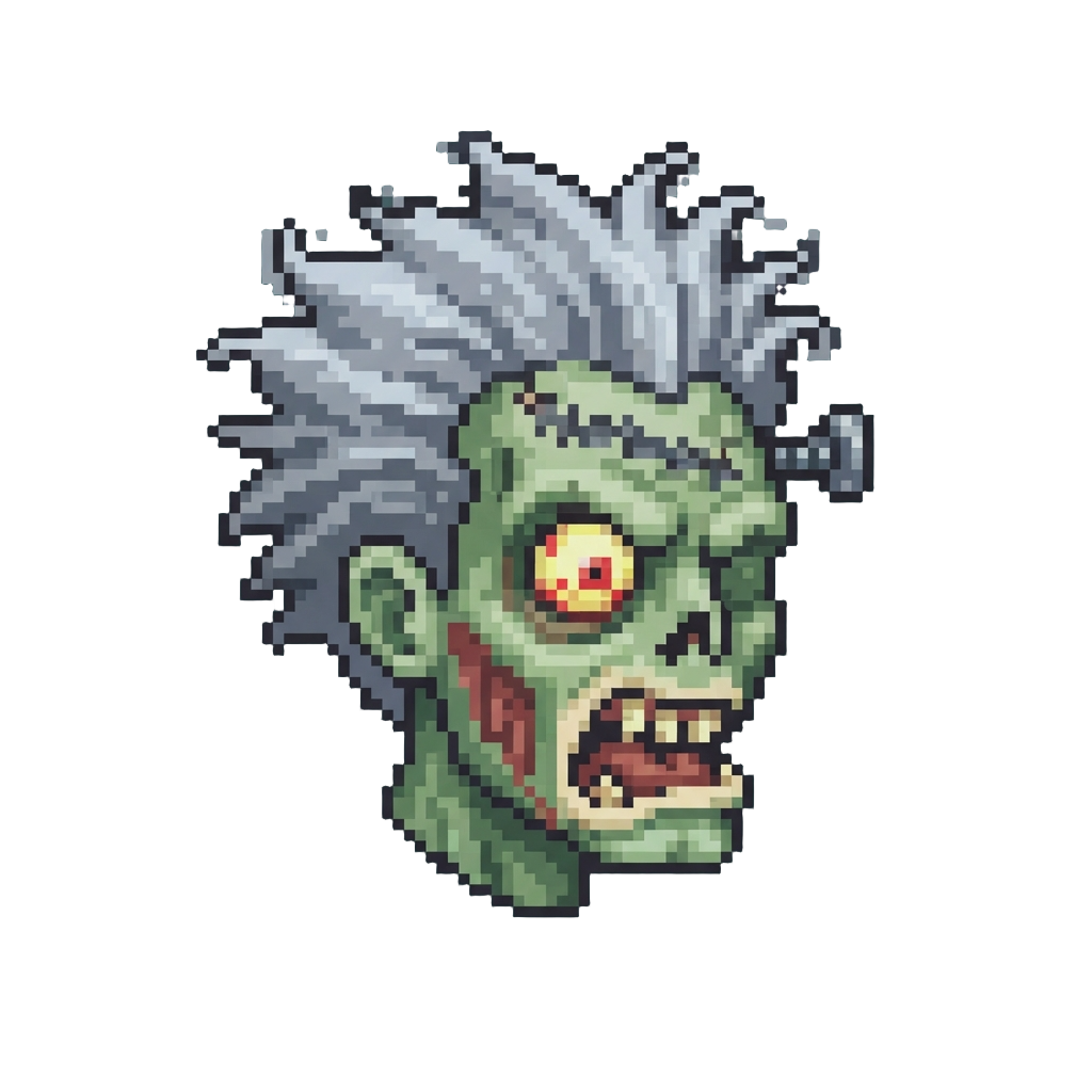 A Wild-eyed Mad Scientist Zombie Head with Frizzy Electrified Hair