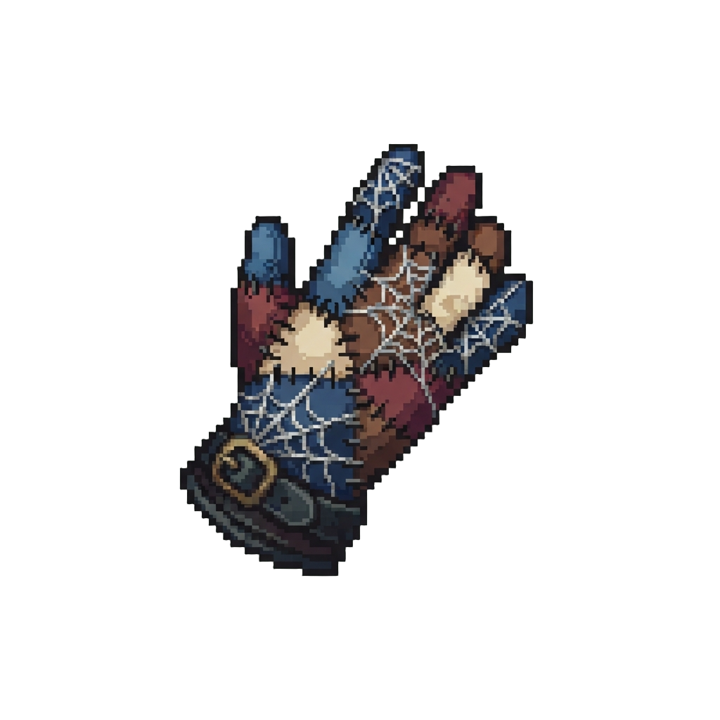 A Stitched Patchwork Glove-hand Embroidered with Silver Spiderwebs