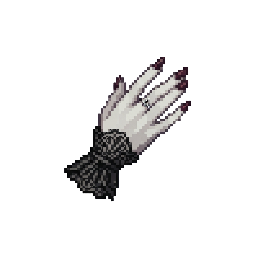A Pale Gothic Aristocrat Hand Sporting Black Lace Cuffs and Pointed Fingernails