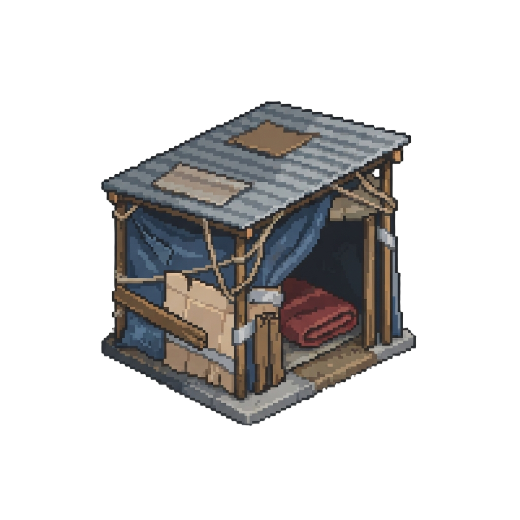 A Makeshift Street Shelter Under a Stormy Overpass