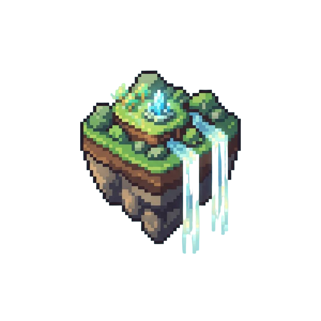 A Radiant Floating Island with Gravity-defying Glowing Waterfalls