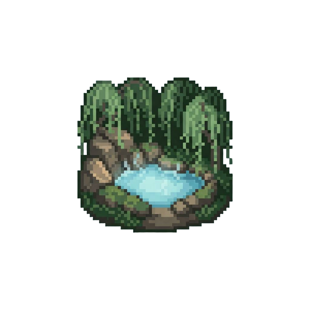 A Tranquil Hidden Thermal Spring Surrounded by Ancient Weeping Willows