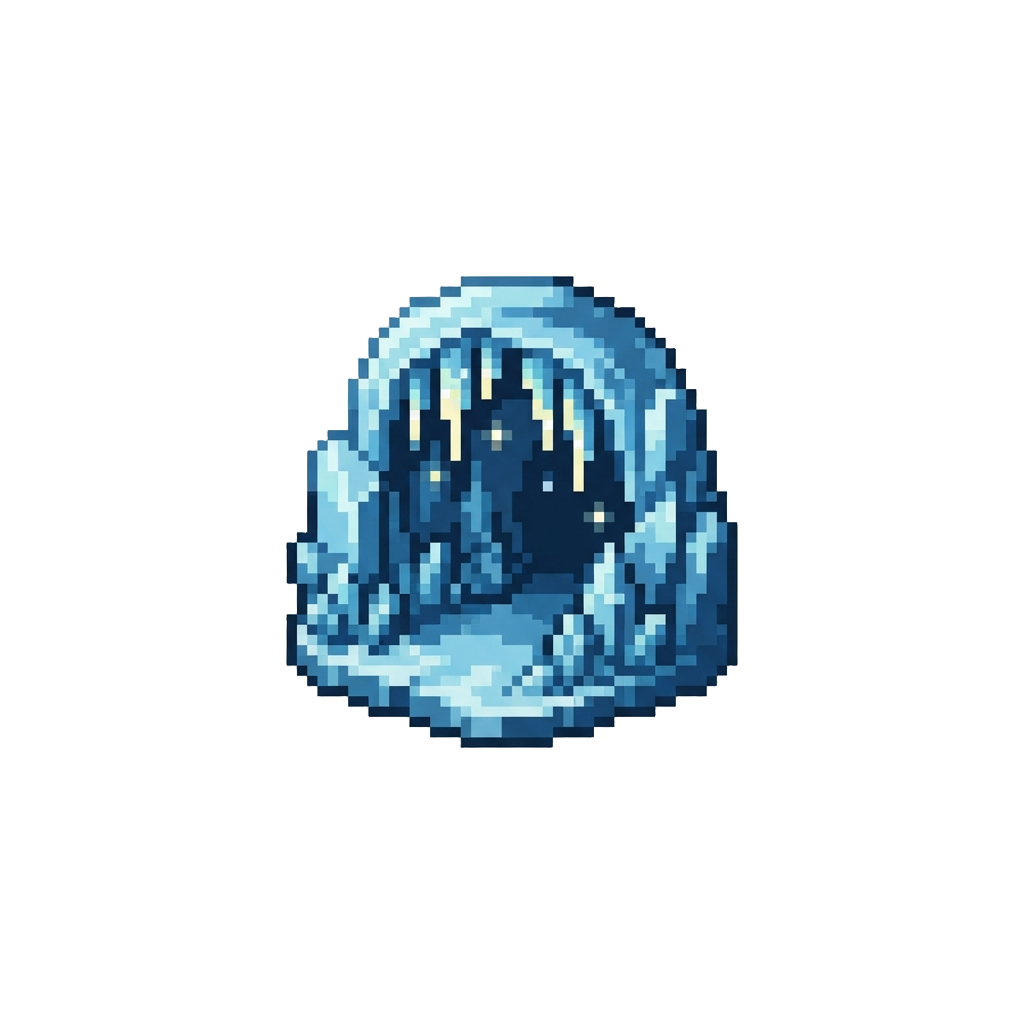 A Frozen Crystalline Cavern with Singing Ice Stalactites