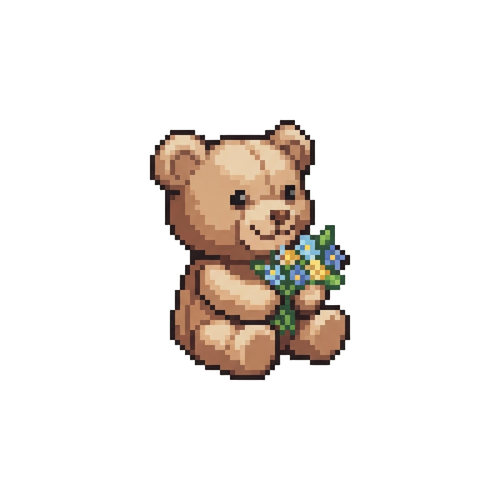 A Tiny Cute Plush Bear Holding Flowers