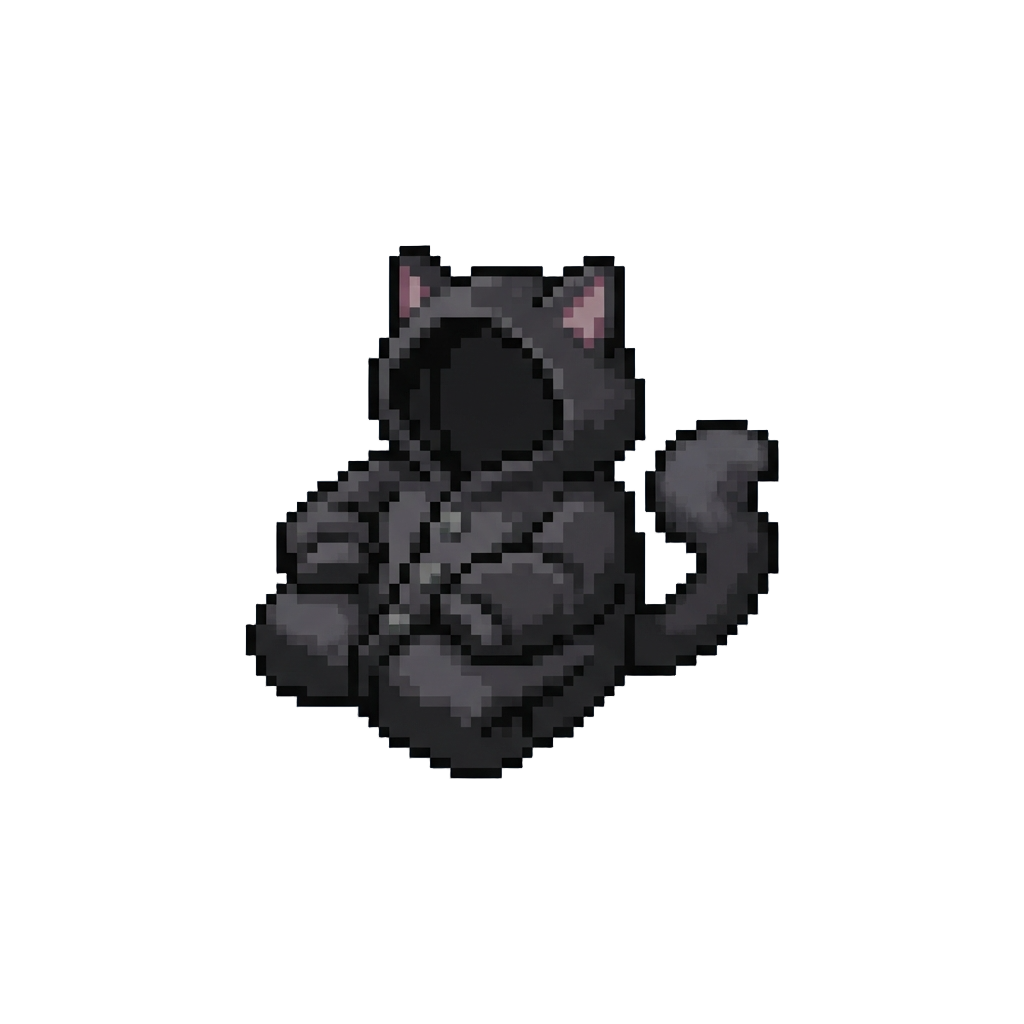 A Mischievous Black Cat Suit with a Curled Plush Tail