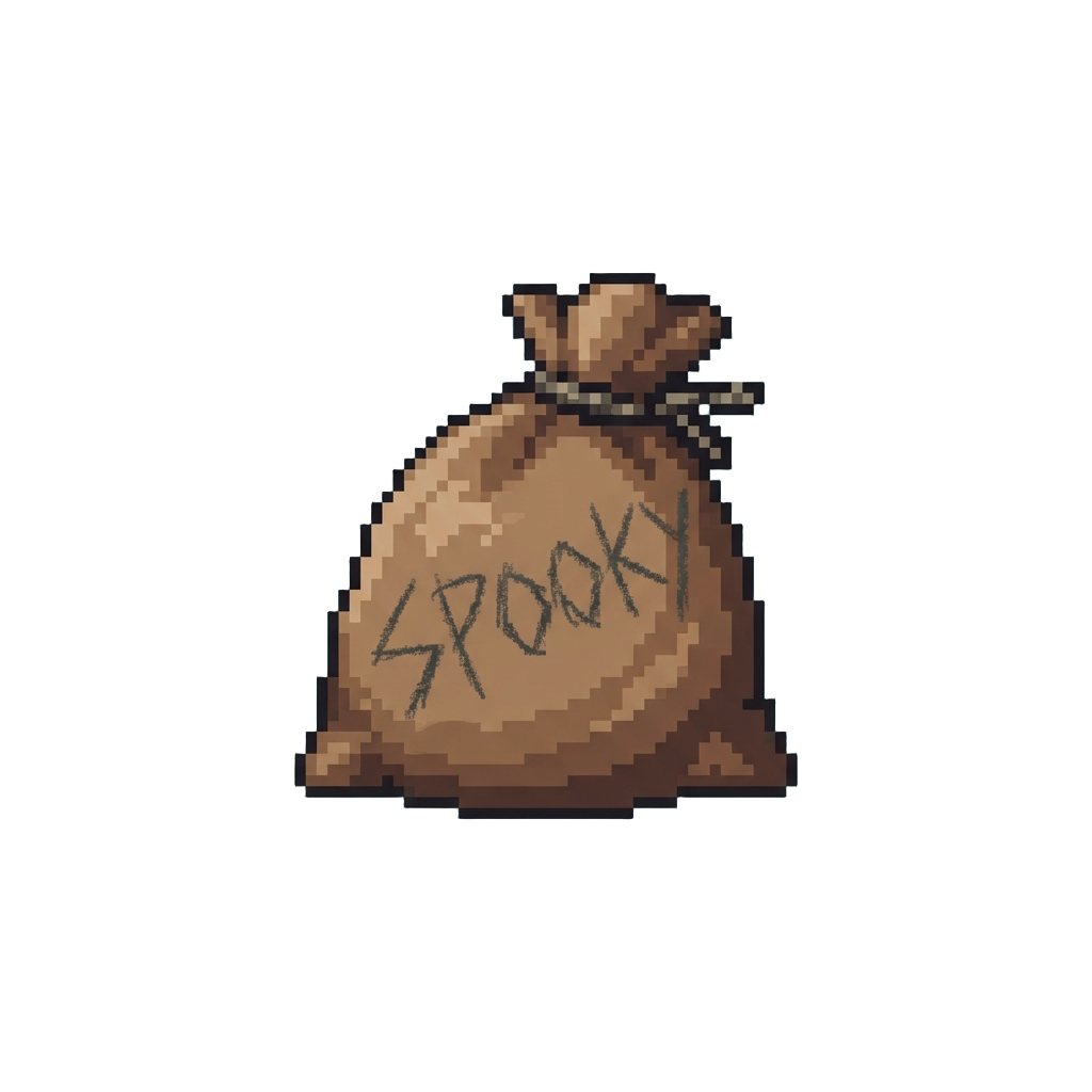 A Plain Brown Potato Sack with 'spooky' Scrawled in Lopsided Crayon