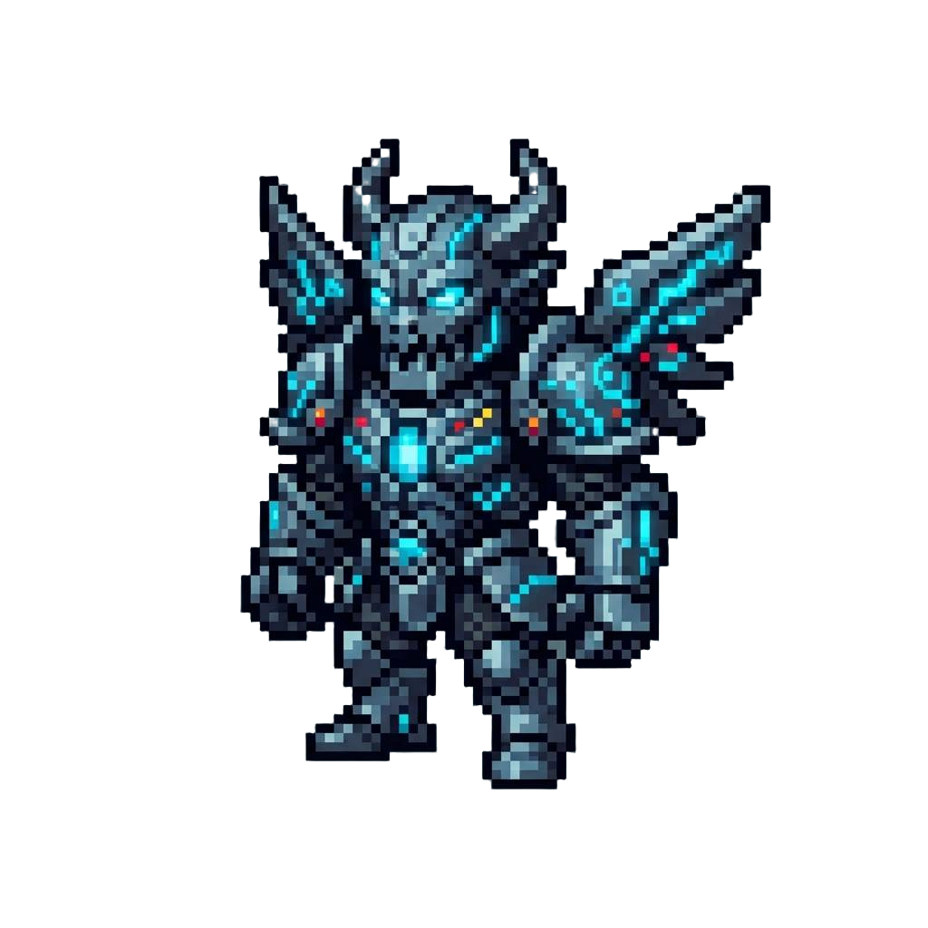 An Elaborate Cybernetic Neon Gargoyle Armor with Glowing Circuits