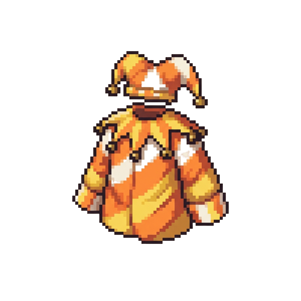 A Colorful Candy-corn Striped Clown Jester Outfit with Tiny Jingle Bells
